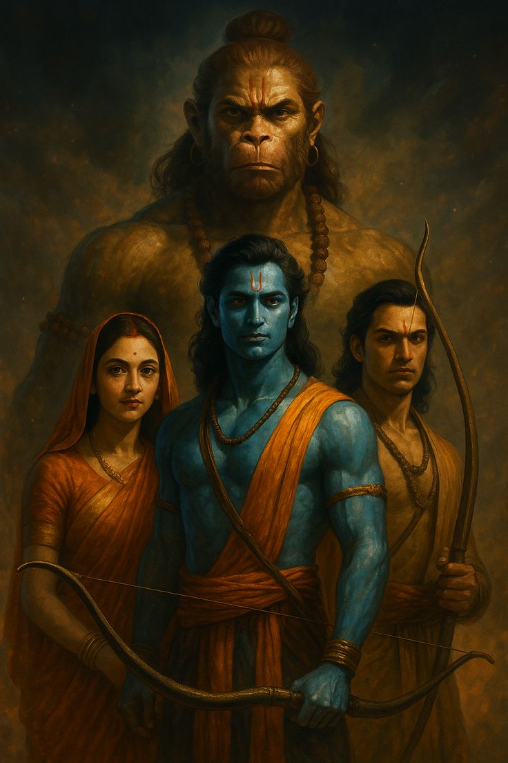 Rama, Sita, Lakshmana, and Hanuman